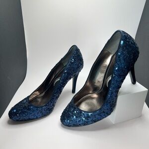 NINA-Sequined Shoes Navy Blue Formal Heels Size 7 1/2